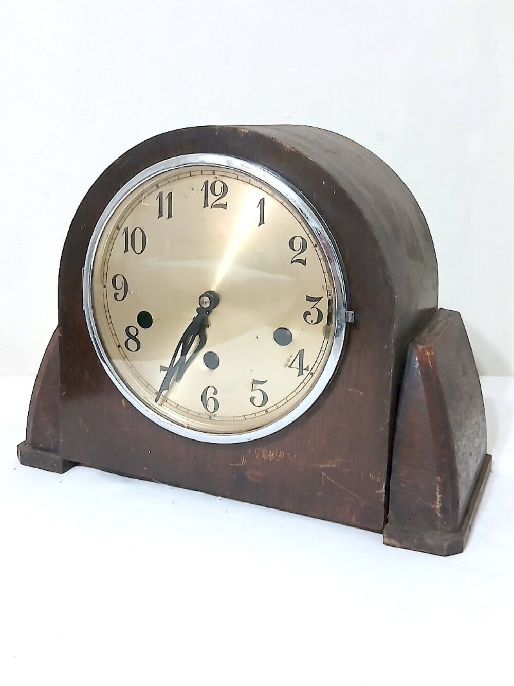 Vintage Art Deco Mantel Clock Wood Case Mechanical Chime Movement